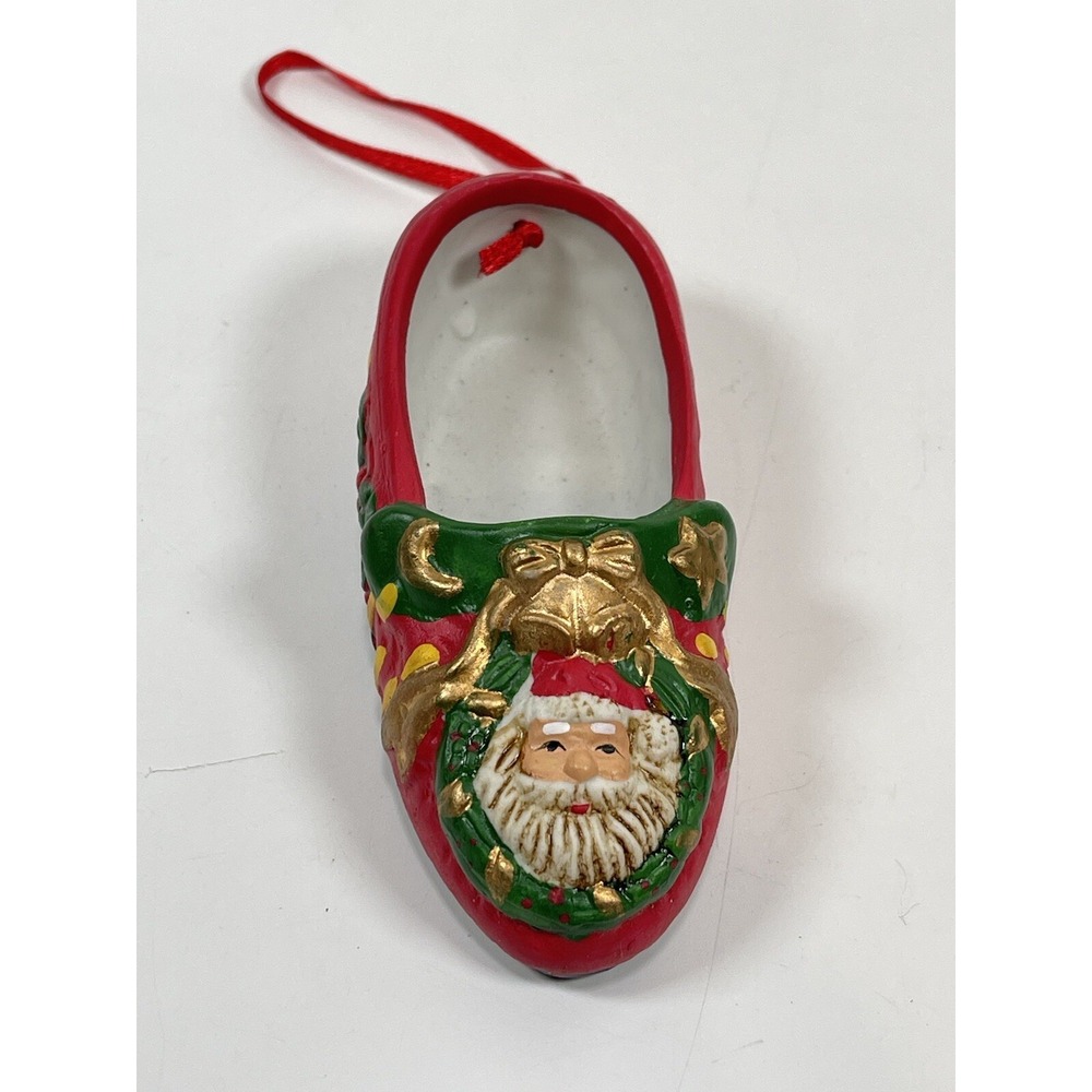 Vintage Slipper  Ornament Christmas Tree Gift Ceramic Painted